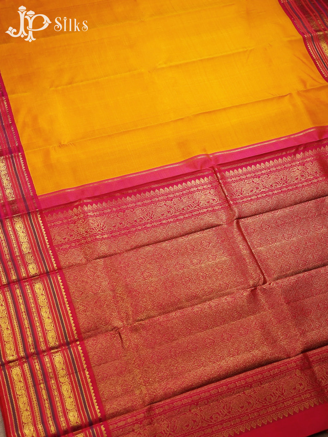 Yellow with pink Kanchipuram Silk Saree - A746 - View 3