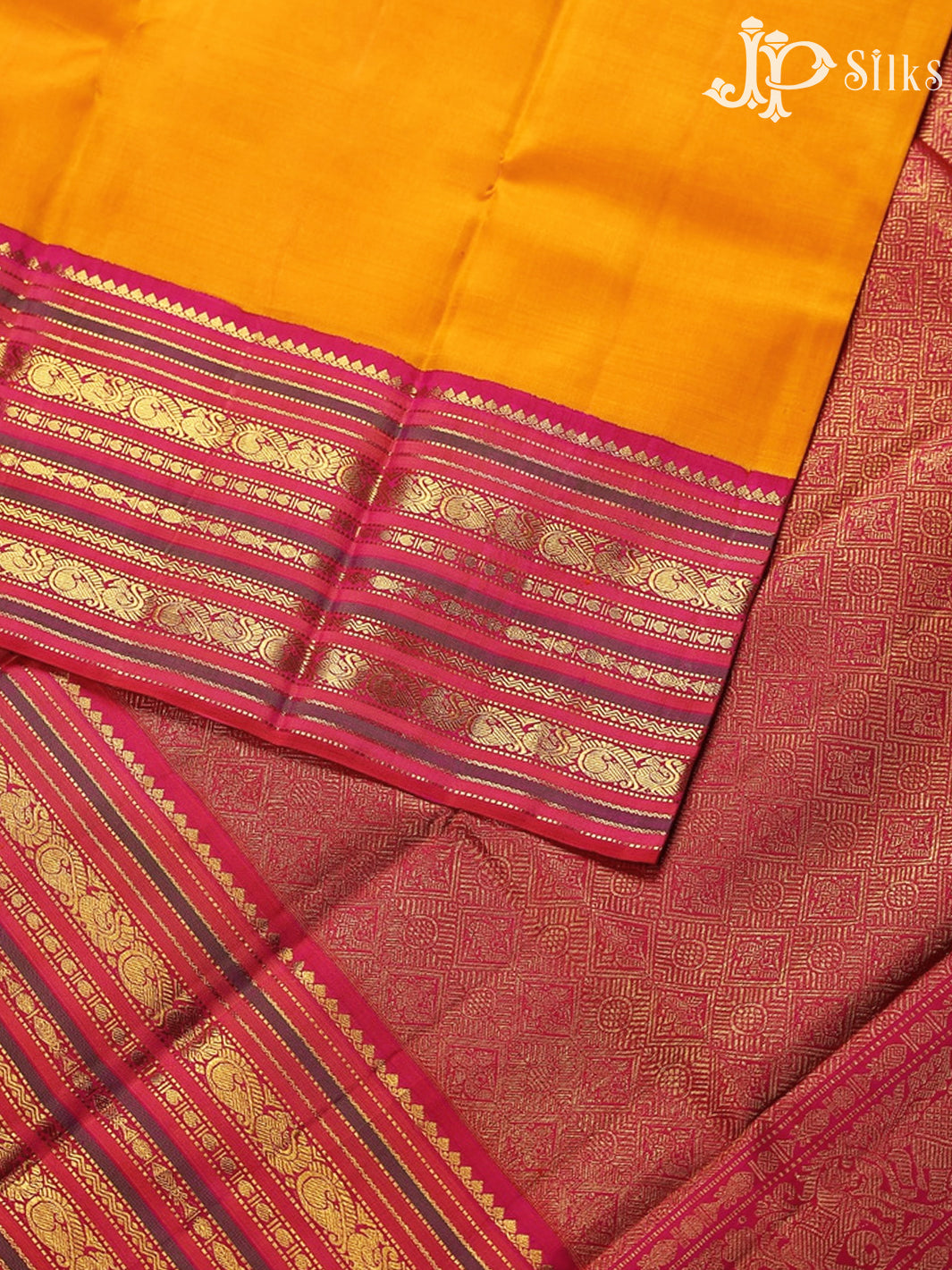 Yellow with pink Kanchipuram Silk Saree - A746 - View 4