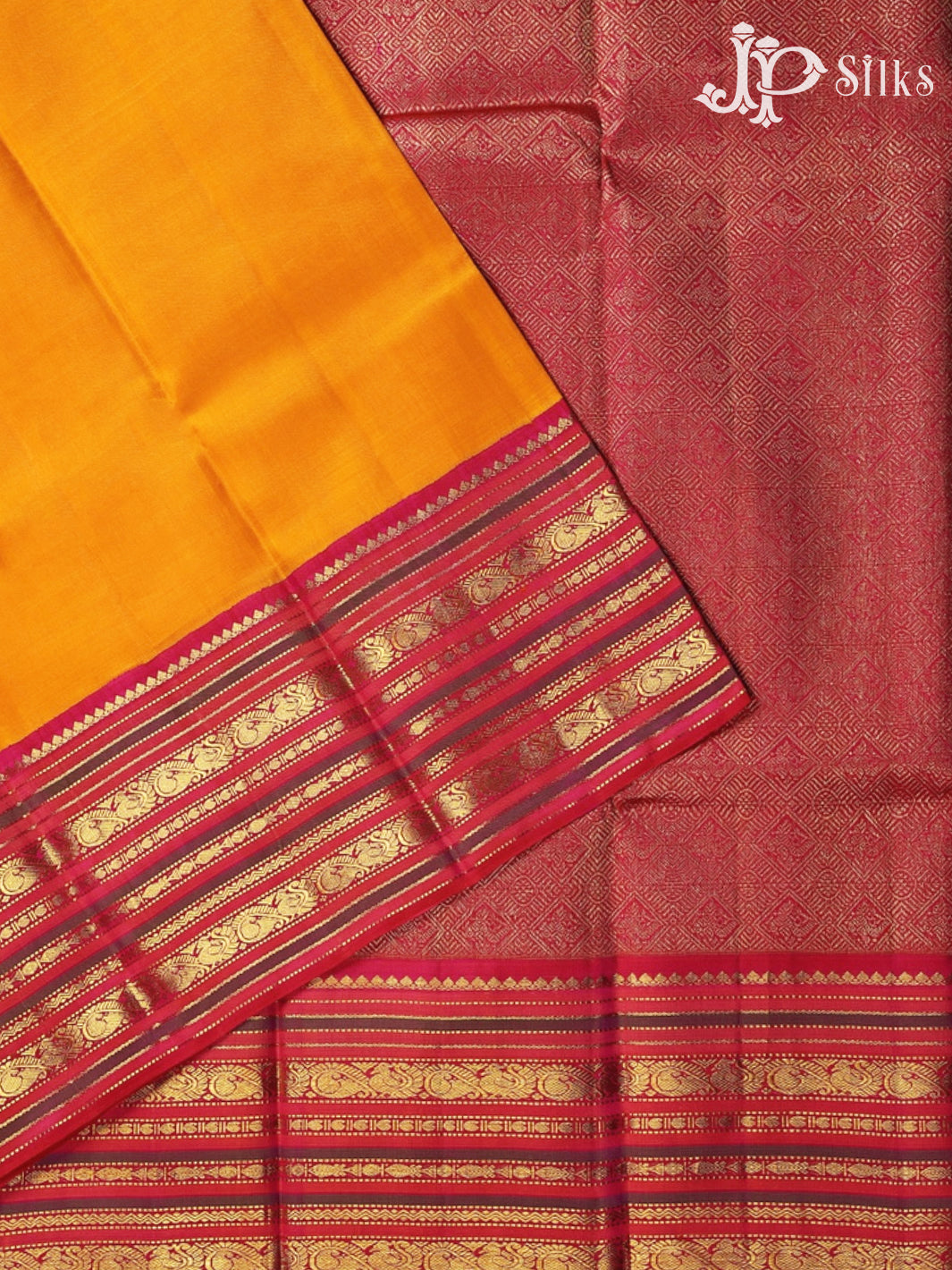 Yellow with pink Kanchipuram Silk Saree - A746 - View 2