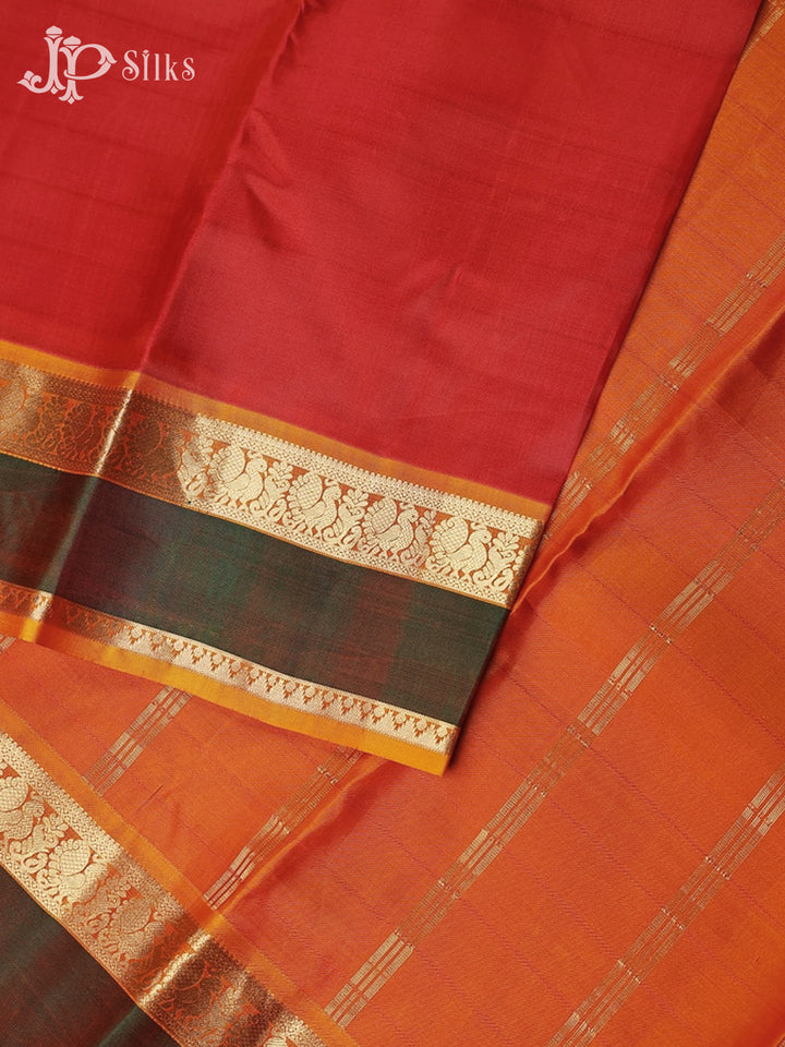 Red with Reddish Orange Arani Silk Saree - F2351 - View 4