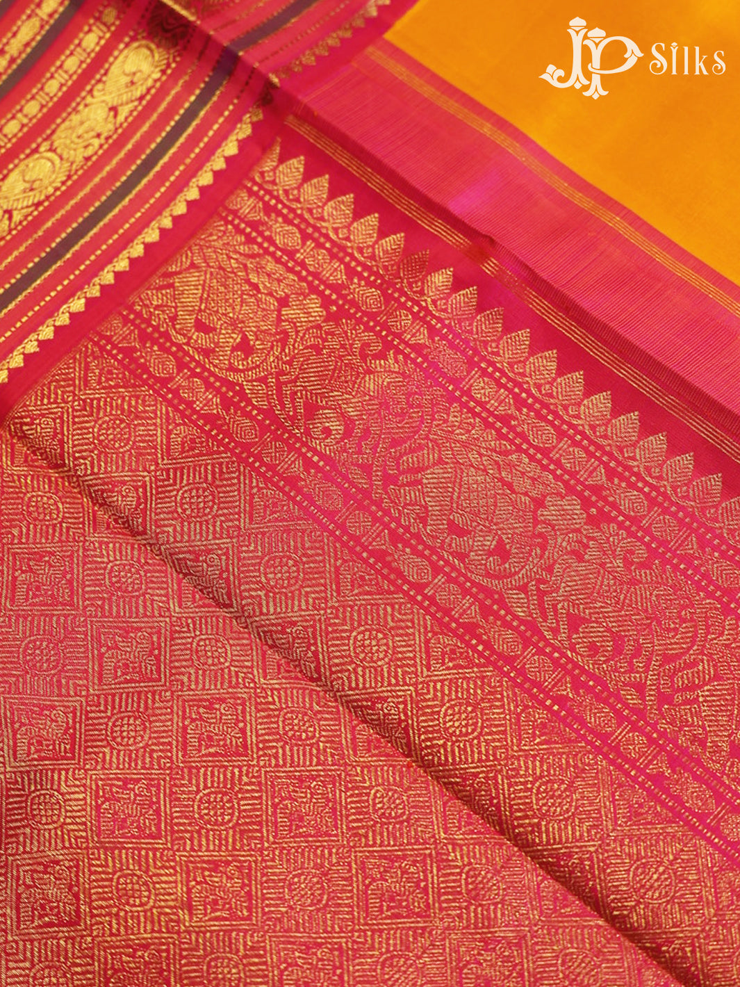 Yellow with pink Kanchipuram Silk Saree - A746 - View 5