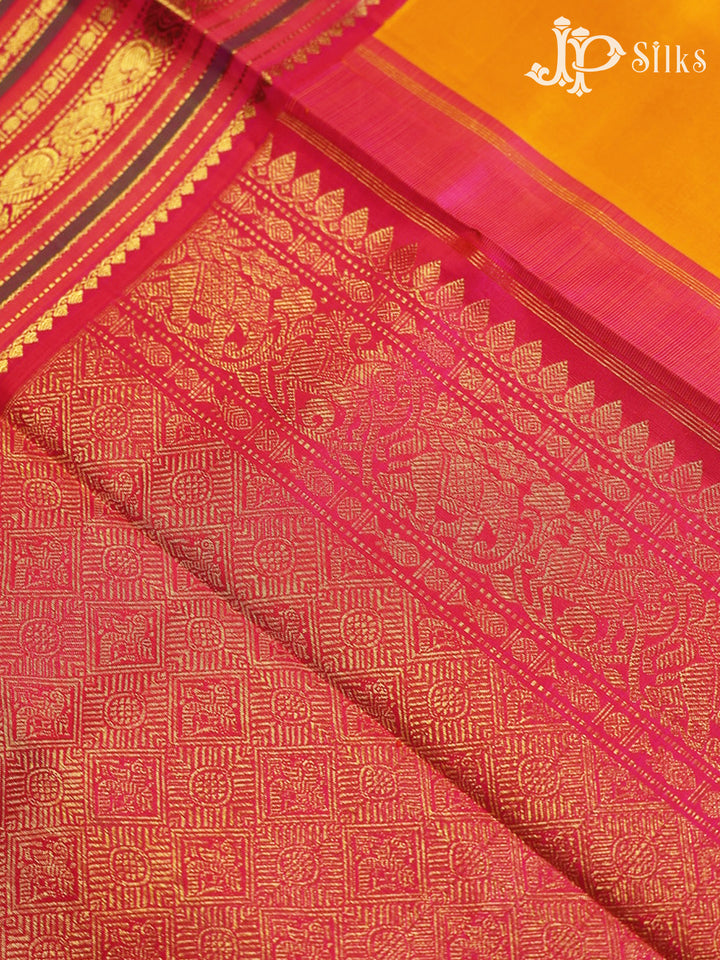 Yellow with pink Kanchipuram Silk Saree - A746 - View 5