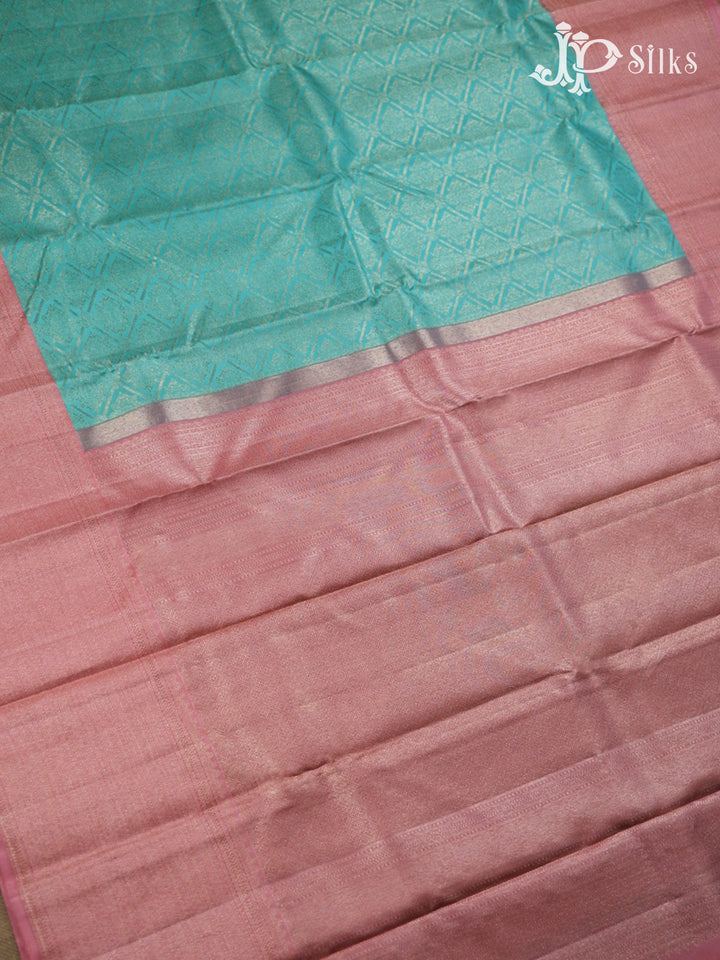 Baby pink  with light teal green colour Kanchipuram Silk Saree - E5221 - View 3