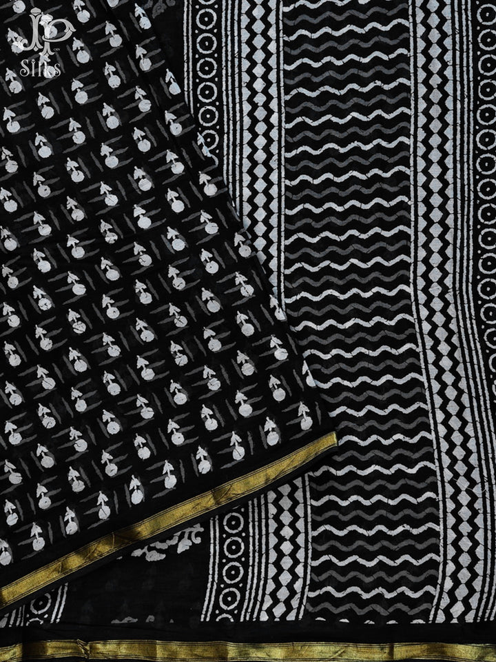 Black Handblock printed Kota Cotton Saree - F377