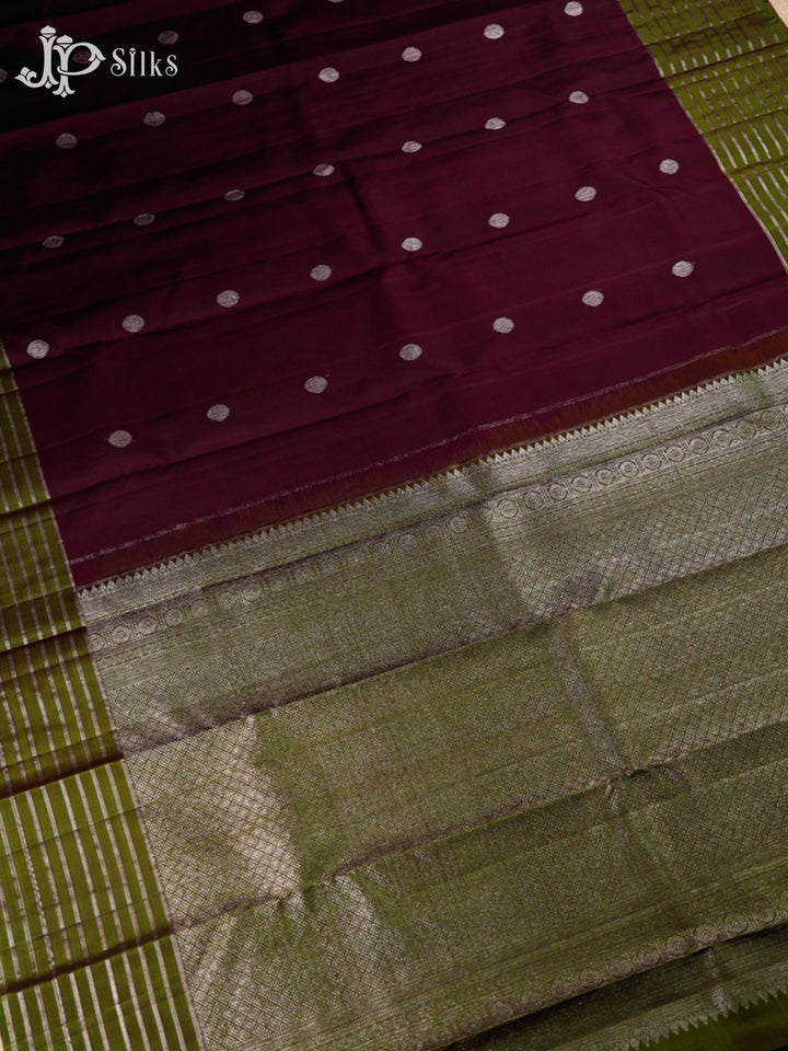 Maroon And Olive Green Kanchipuram Silk Saree - F3464