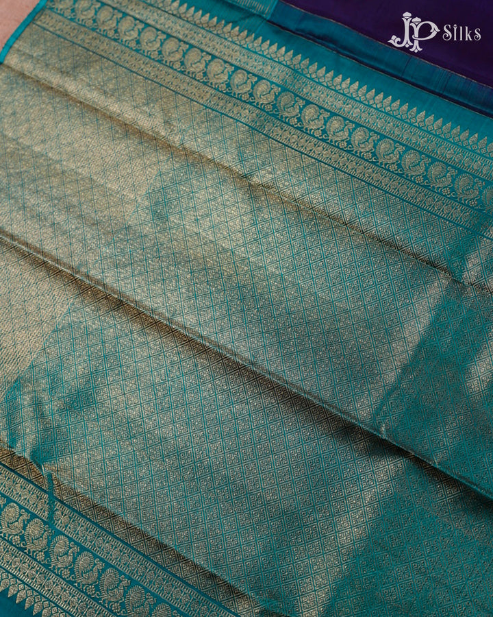 Ink Blue And Teal Green Kanchipuram Silk Saree - F432