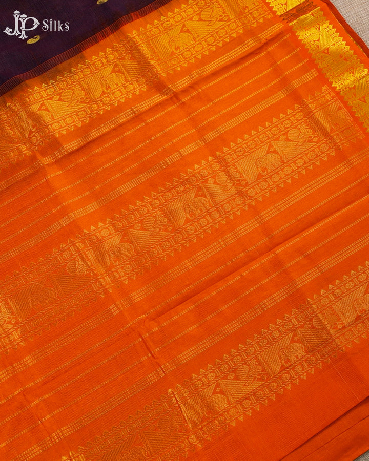 Deep Violet And Orange Silk Cotton Saree - F3512