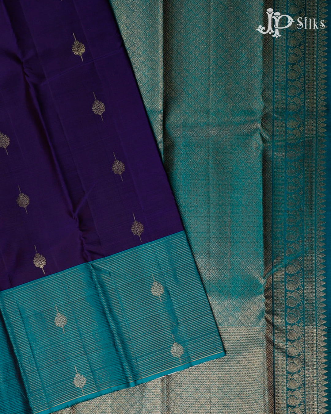 Ink Blue And Teal Green Kanchipuram Silk Saree - F432