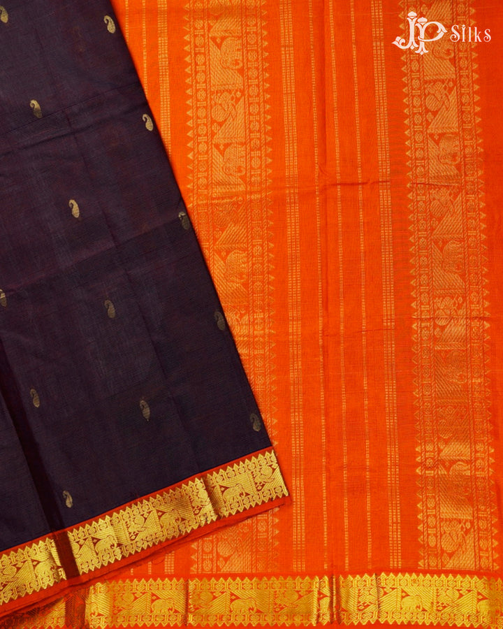 Deep Violet And Orange Silk Cotton Saree - F3512