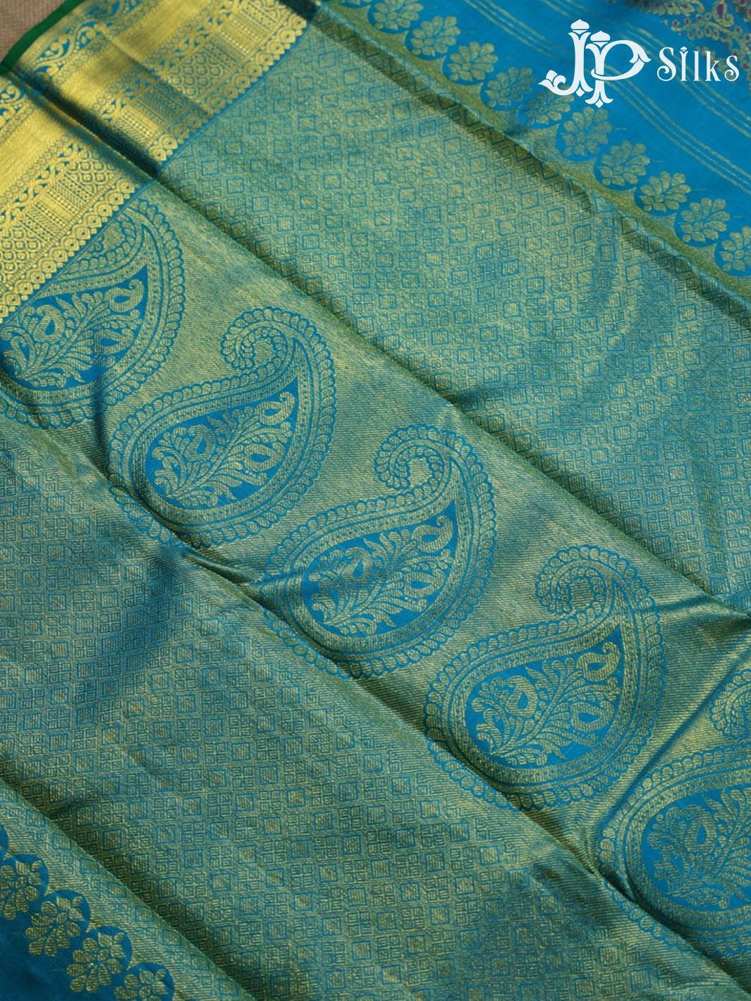 Teal Green with Green Kanchipuram Silk Saree - C1954 - View 5