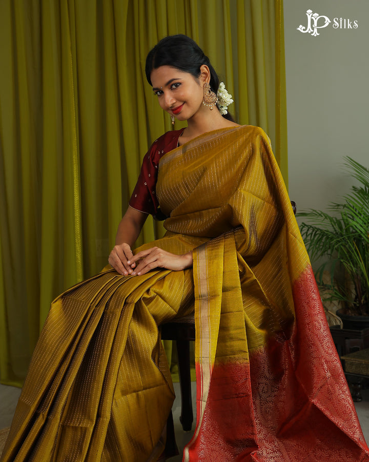 Mehendi Green and Maroon Soft Silk Saree - F2219