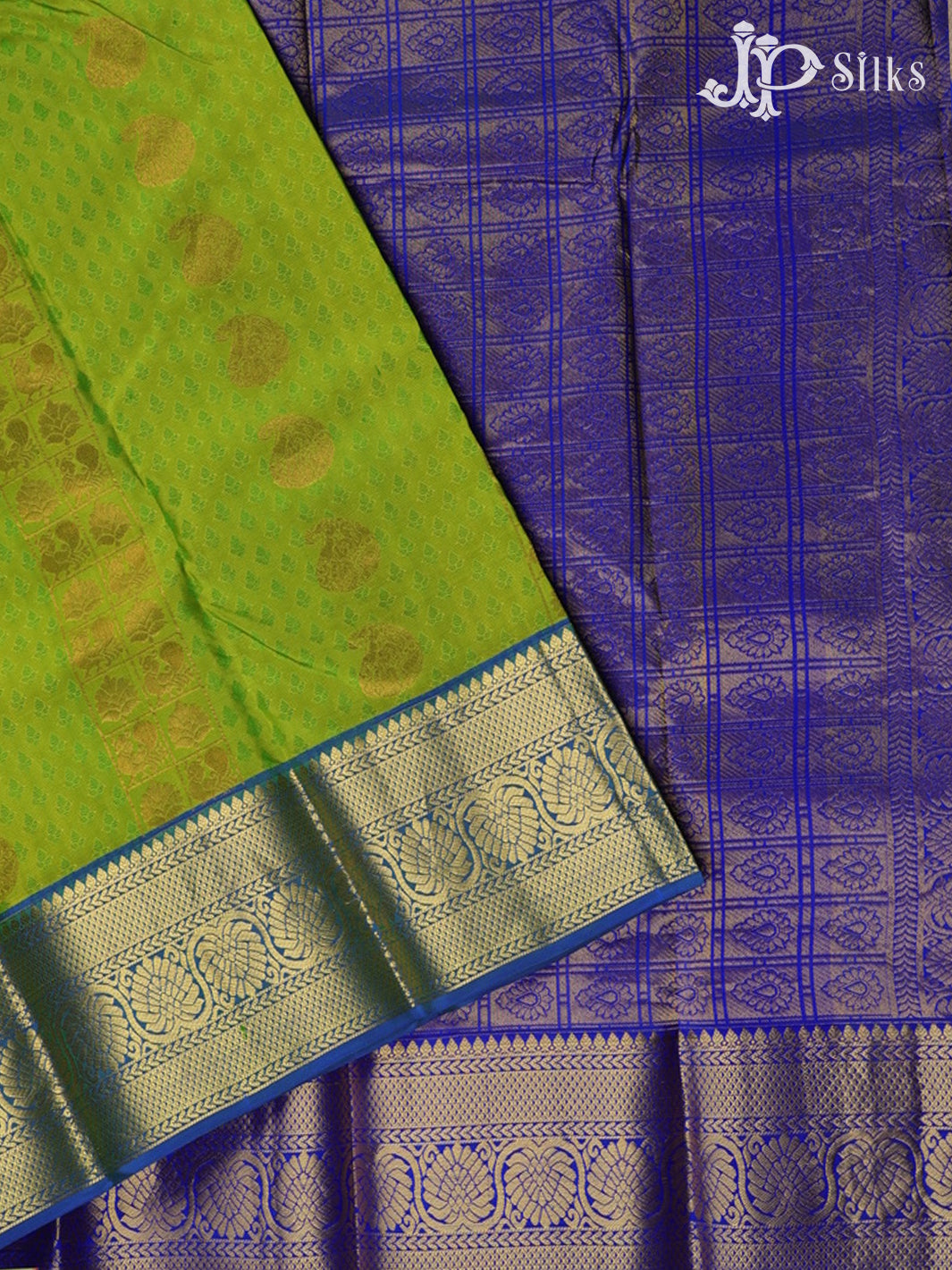 Light green with blue Kanchipuram Silk Saree - A6089 - View 2