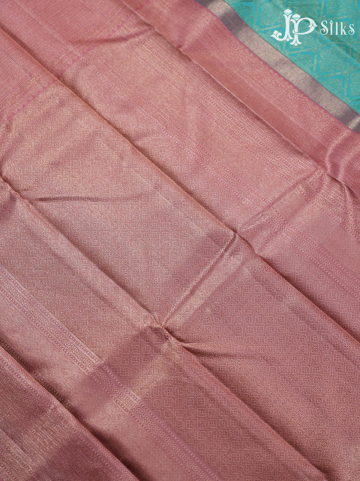 Baby pink  with light teal green colour Kanchipuram Silk Saree - E5221 - View 5