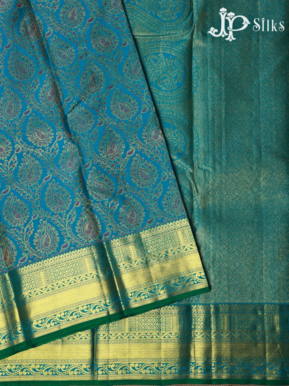 Teal Green with Green Kanchipuram Silk Saree - C1954 - View 2