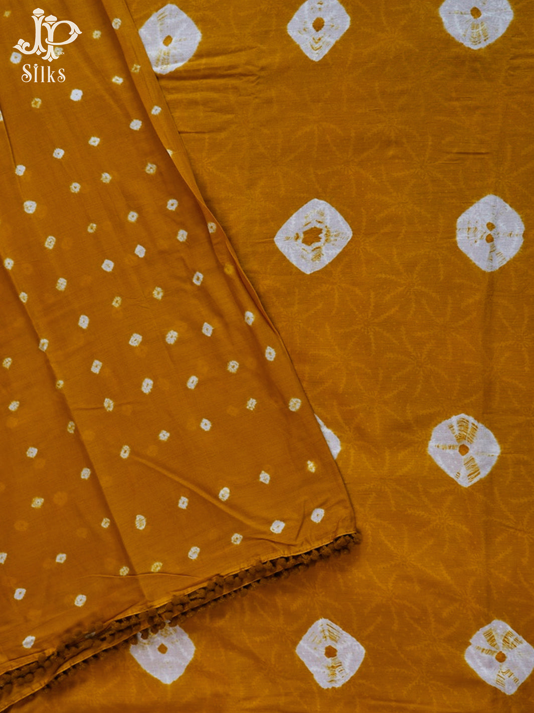 Mustard Yellow Bandhini Printed Cotton Saree - F396