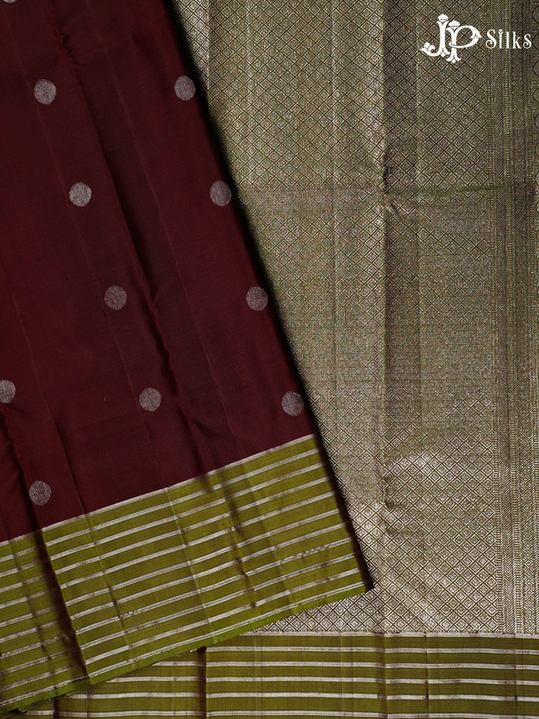 Maroon And Olive Green Kanchipuram Silk Saree - F3464