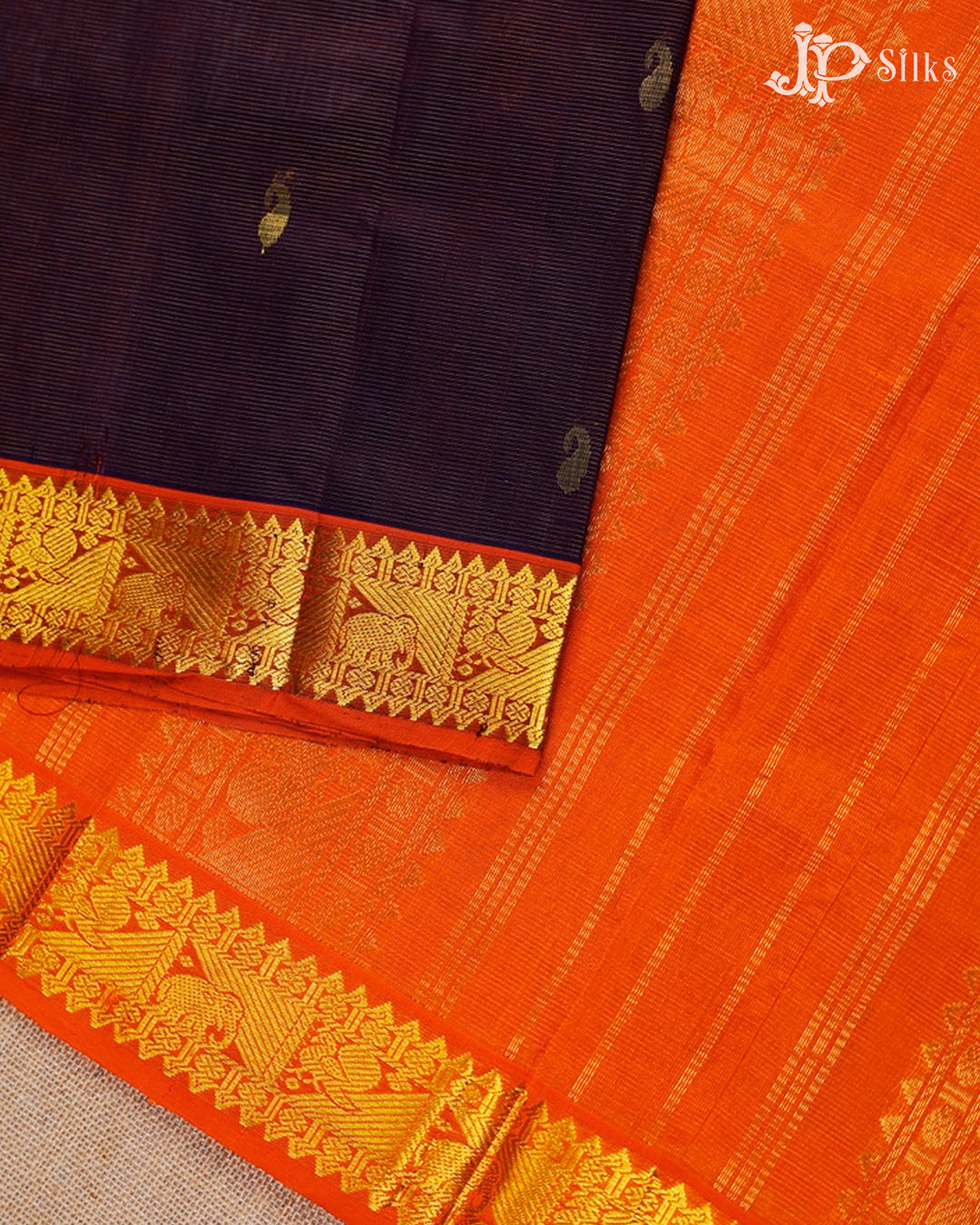 Deep Violet And Orange Silk Cotton Saree - F3512