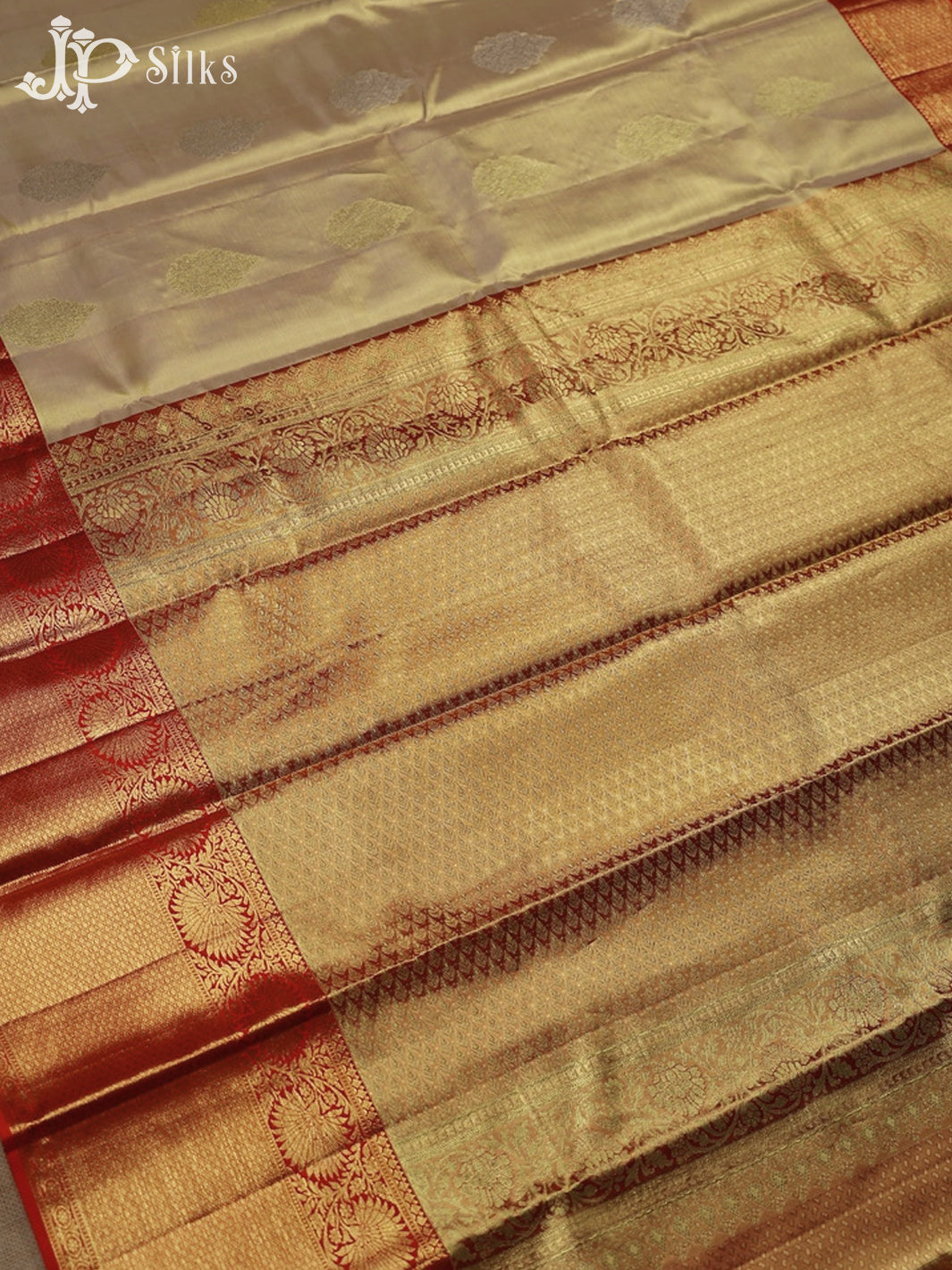 Golden  shimmer with red colour Kanchipuram Silk Saree - F2341 - View 3