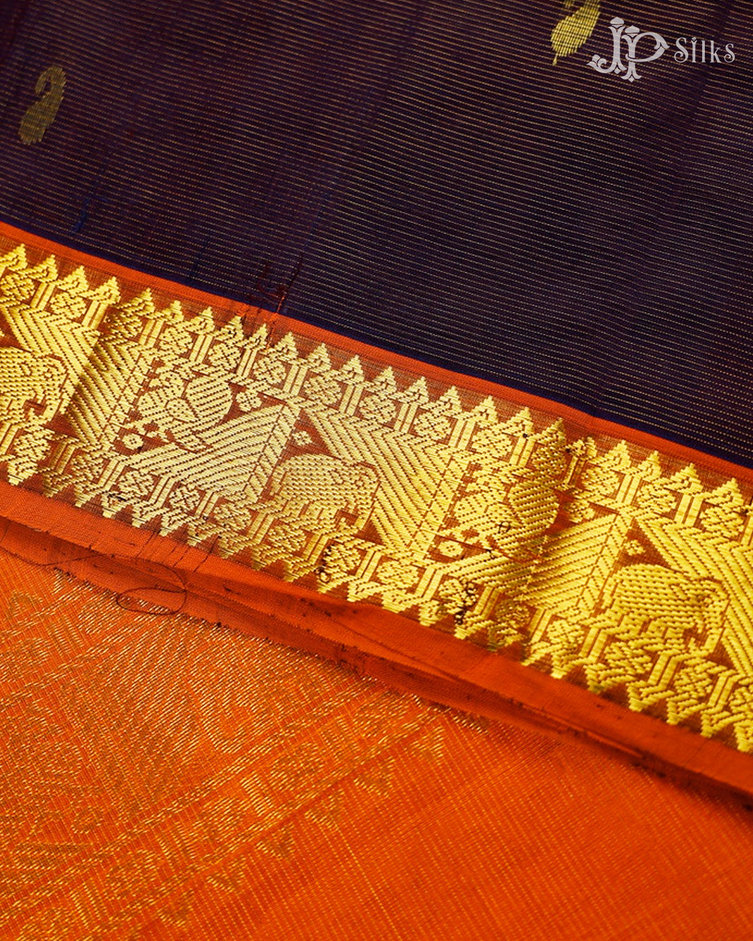 Deep Violet And Orange Silk Cotton Saree - F3512