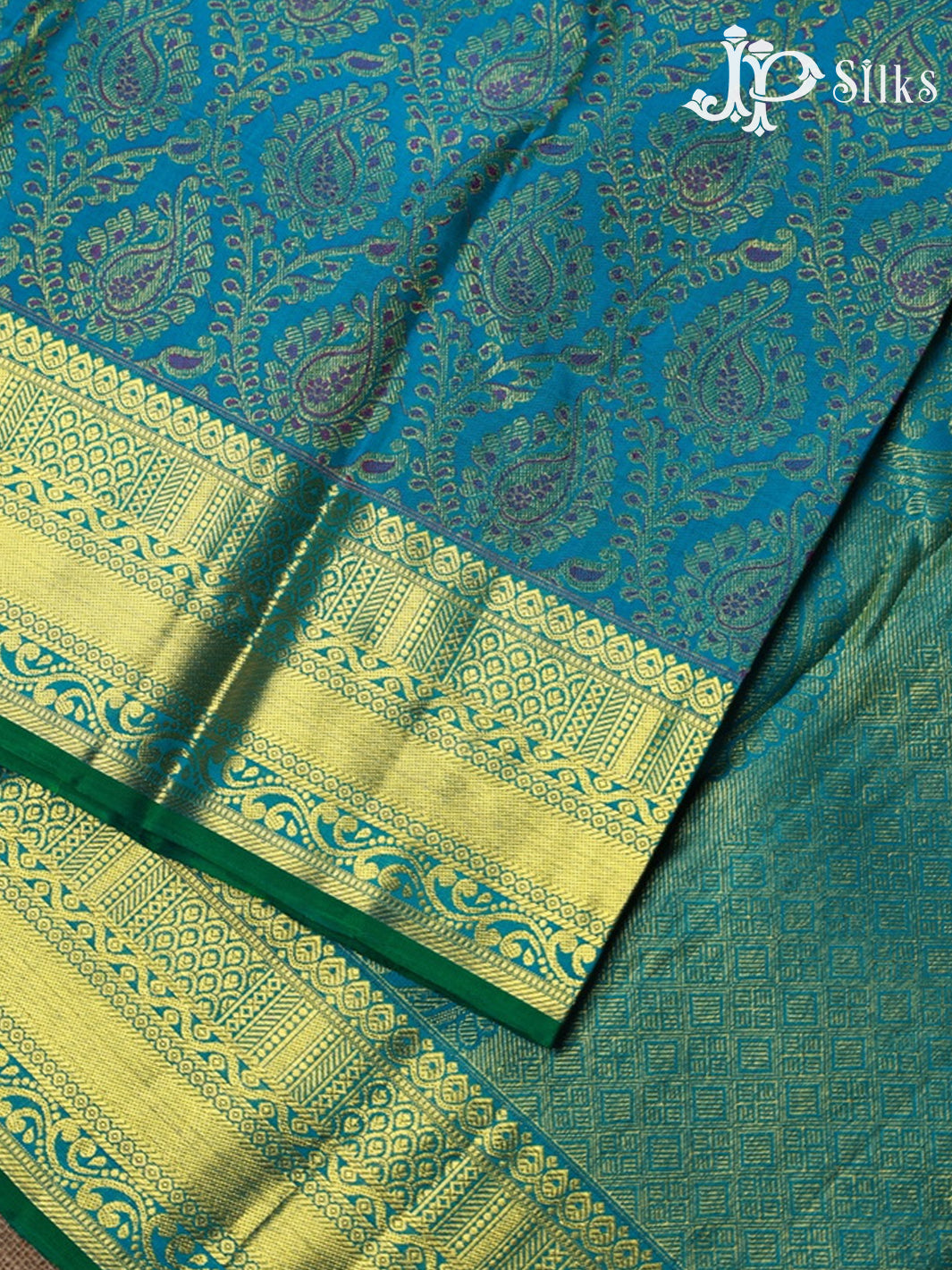 Teal Green with Green Kanchipuram Silk Saree - C1954 - View 4