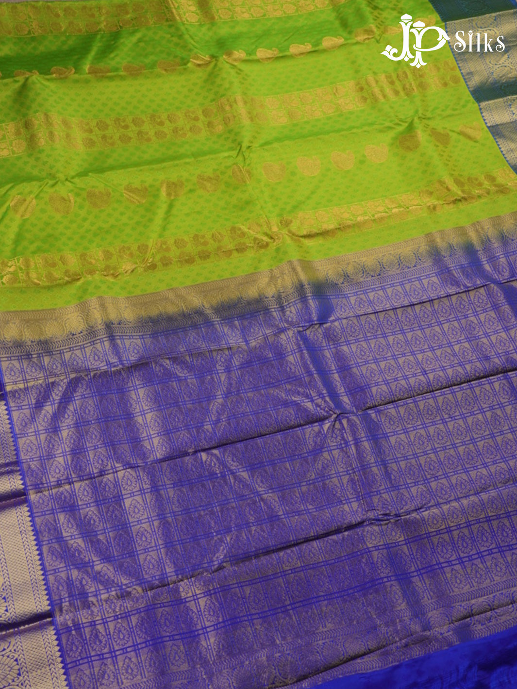 Light green with blue Kanchipuram Silk Saree - A6089 - View 5