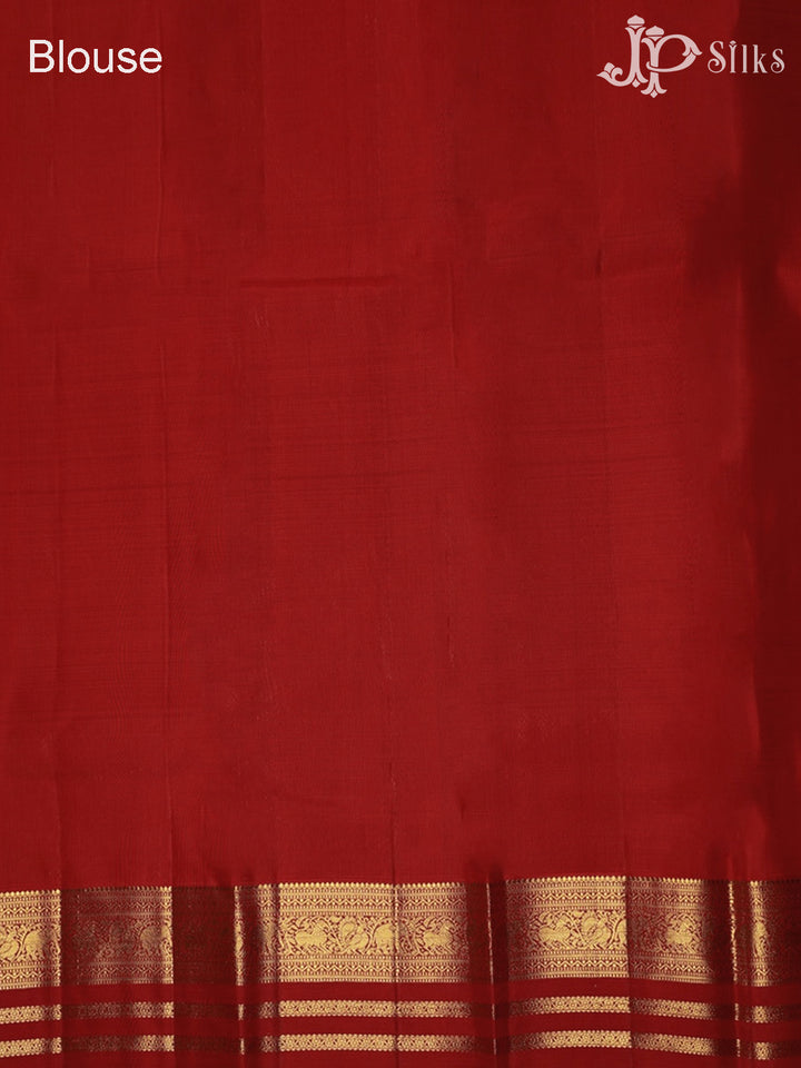 Beige and Red Kanchipuram Silk Saree - E5216 - View 7