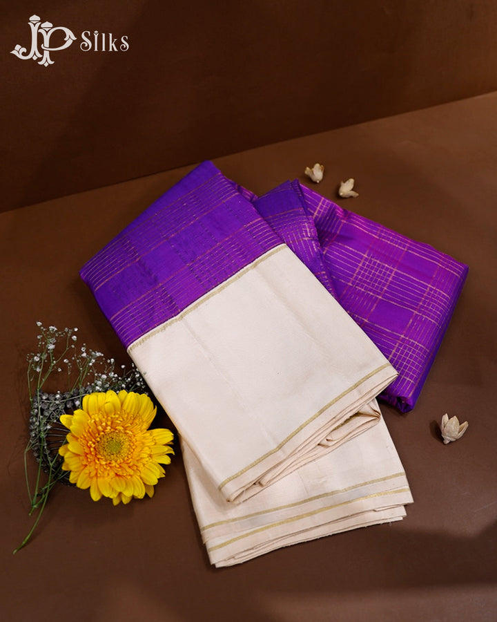 Purple And Cream Kanchipuram Silk Saree - F3493