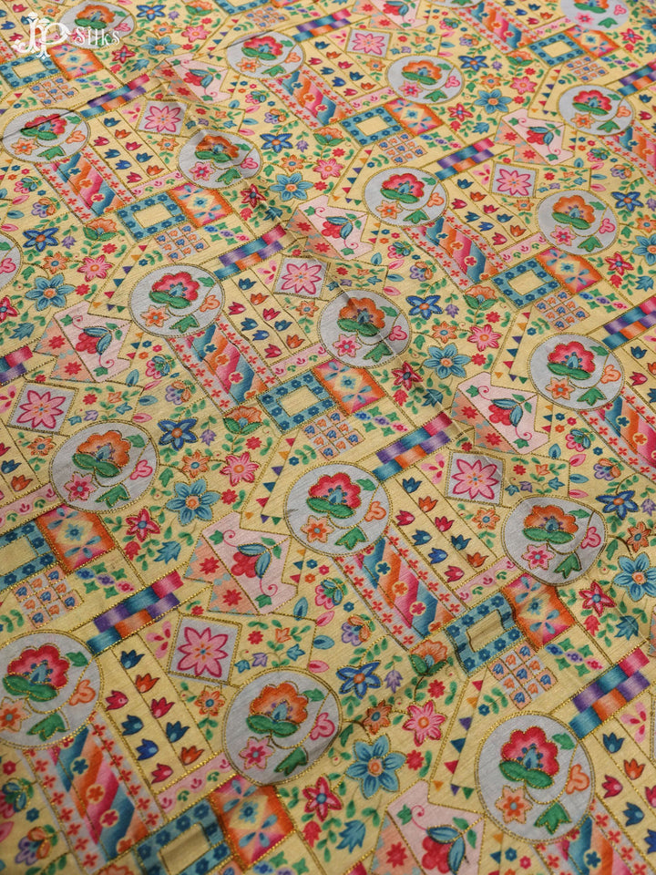 Multicolor Digital Printed Semi Raw Silk  Fabric - E4198 - View 2