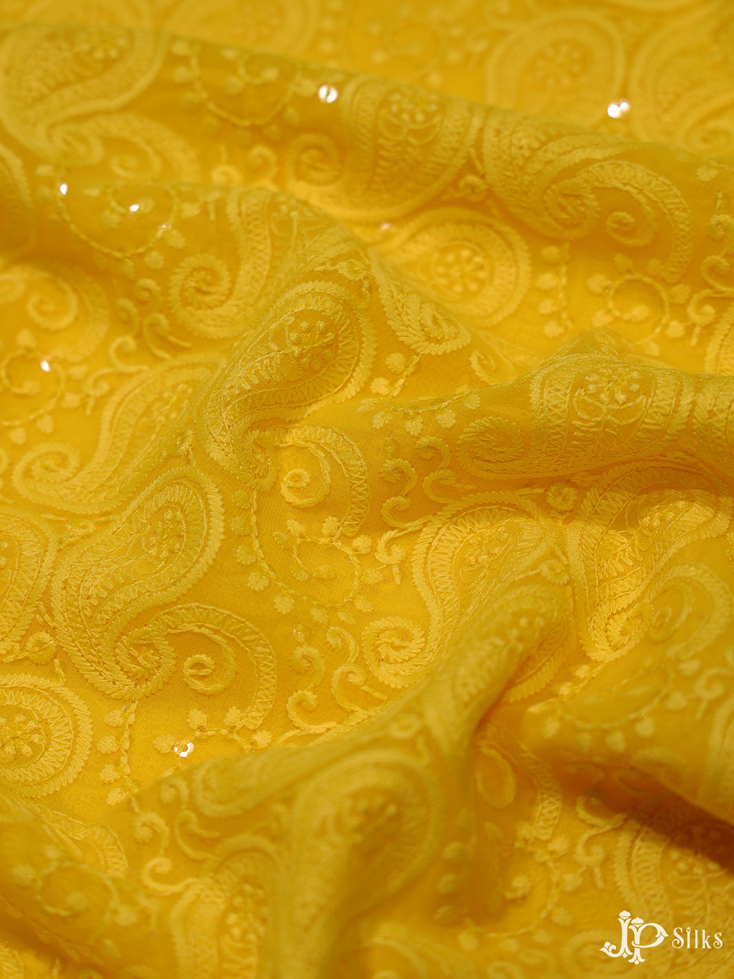 Yellow Chiffon Chikankari Fabric - C3105