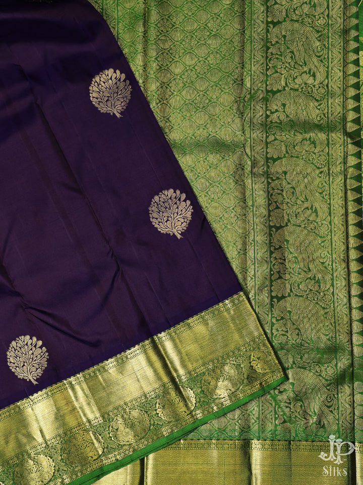 Ink Blue and Green Kanchipuram Silk Saree - D1845 - View 4