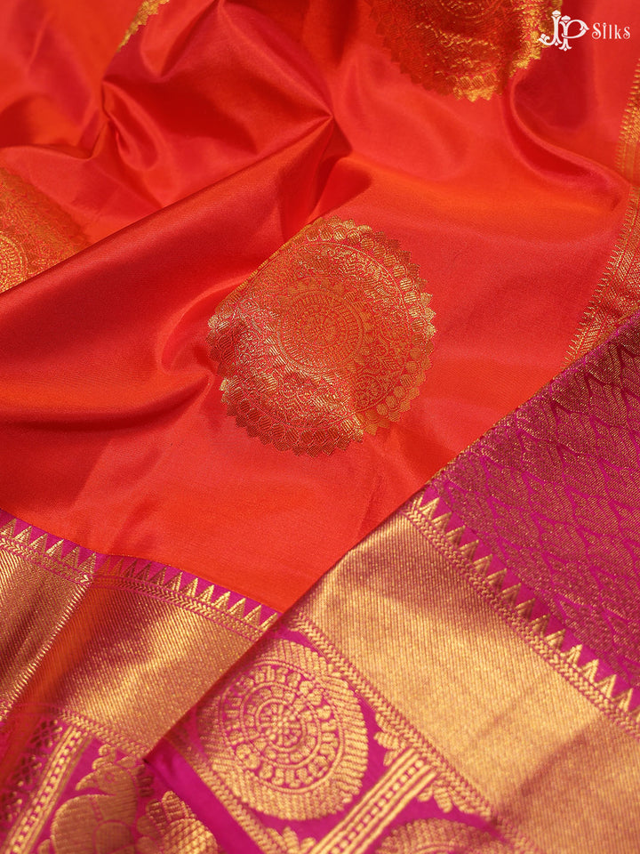 Orange and Pink Dharmavaram silk - E248 - View 4