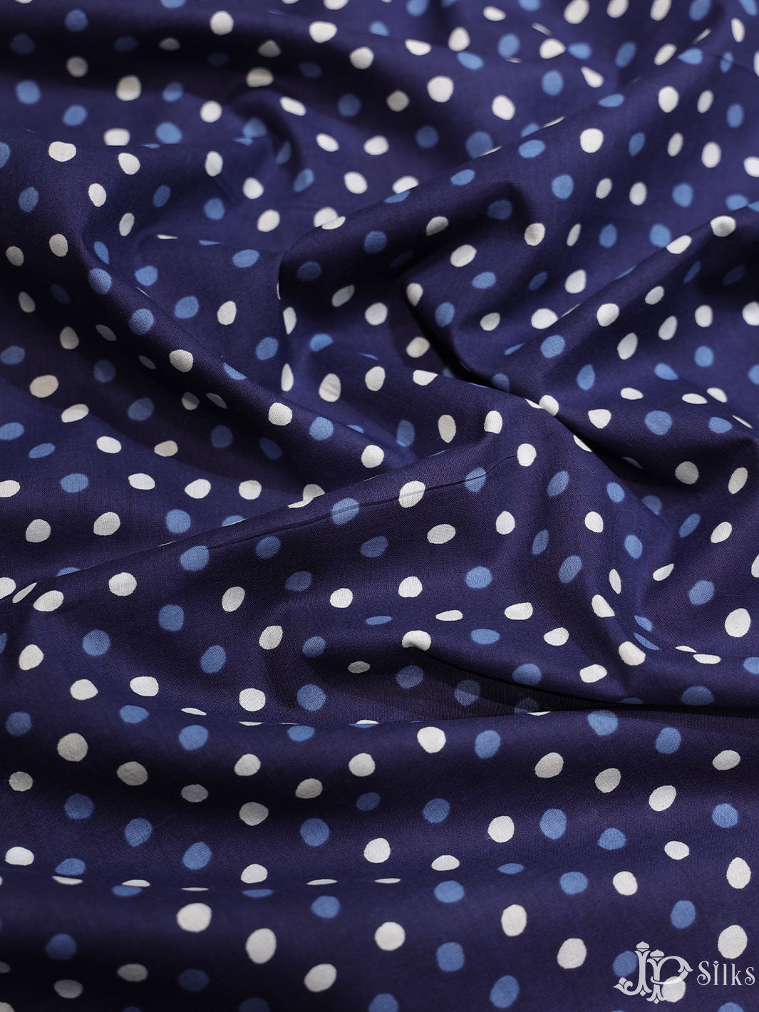 Navy Blue Polka Dots Cotton Fabric - D1785