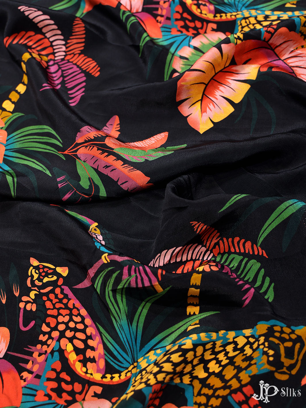 Black and Multicolor Digital Printed Viscose Crepe Fabric - E4014