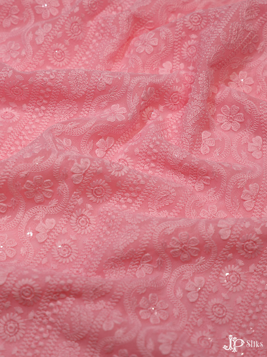 Pink Chiffon Chikankari Fabric - C3121