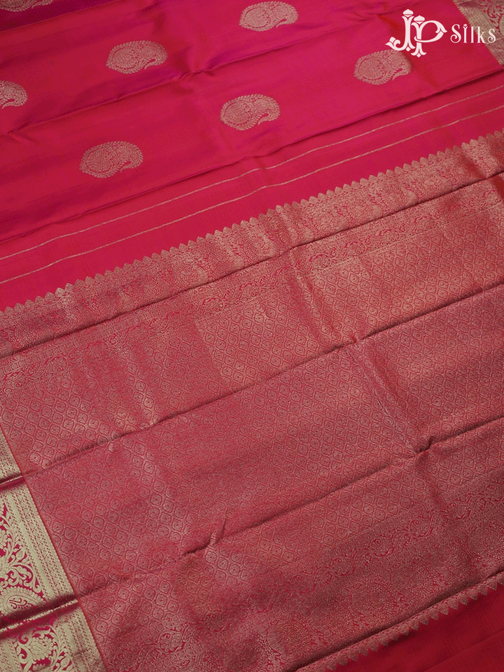 Pinkish Red Paisley Motif Kanchipuram Silk Saree - A1328 - View 4