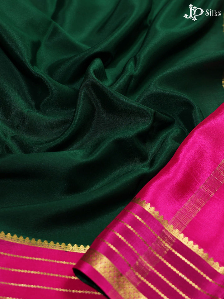 Bottle green and Rani pink Mysore Silk Saree - A6320 - View 4