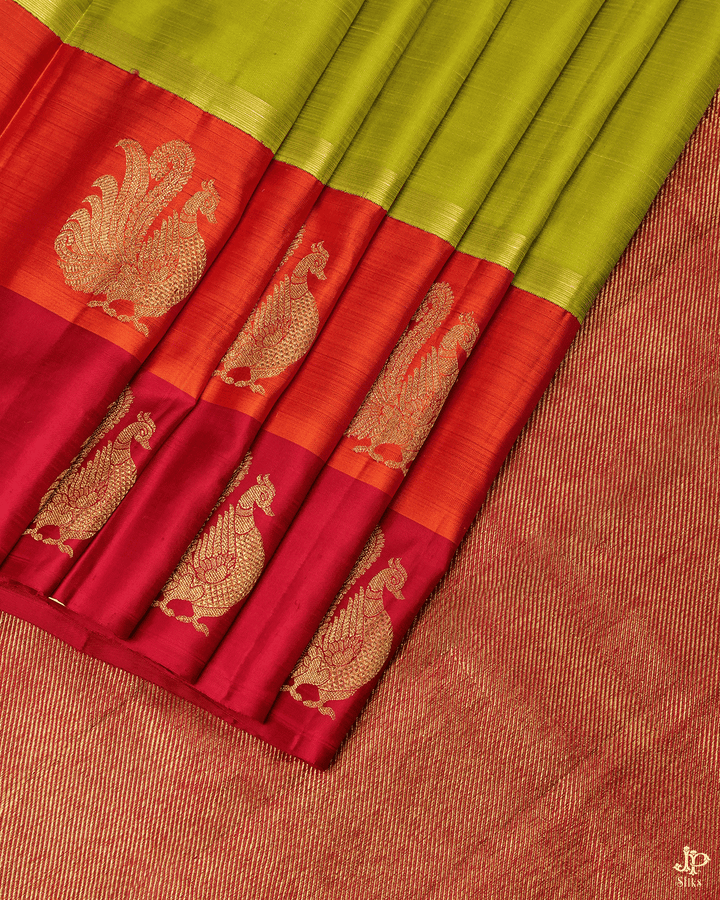 Green, Orange and Red Kanchipuram Silk Saree - A3168 - View 3