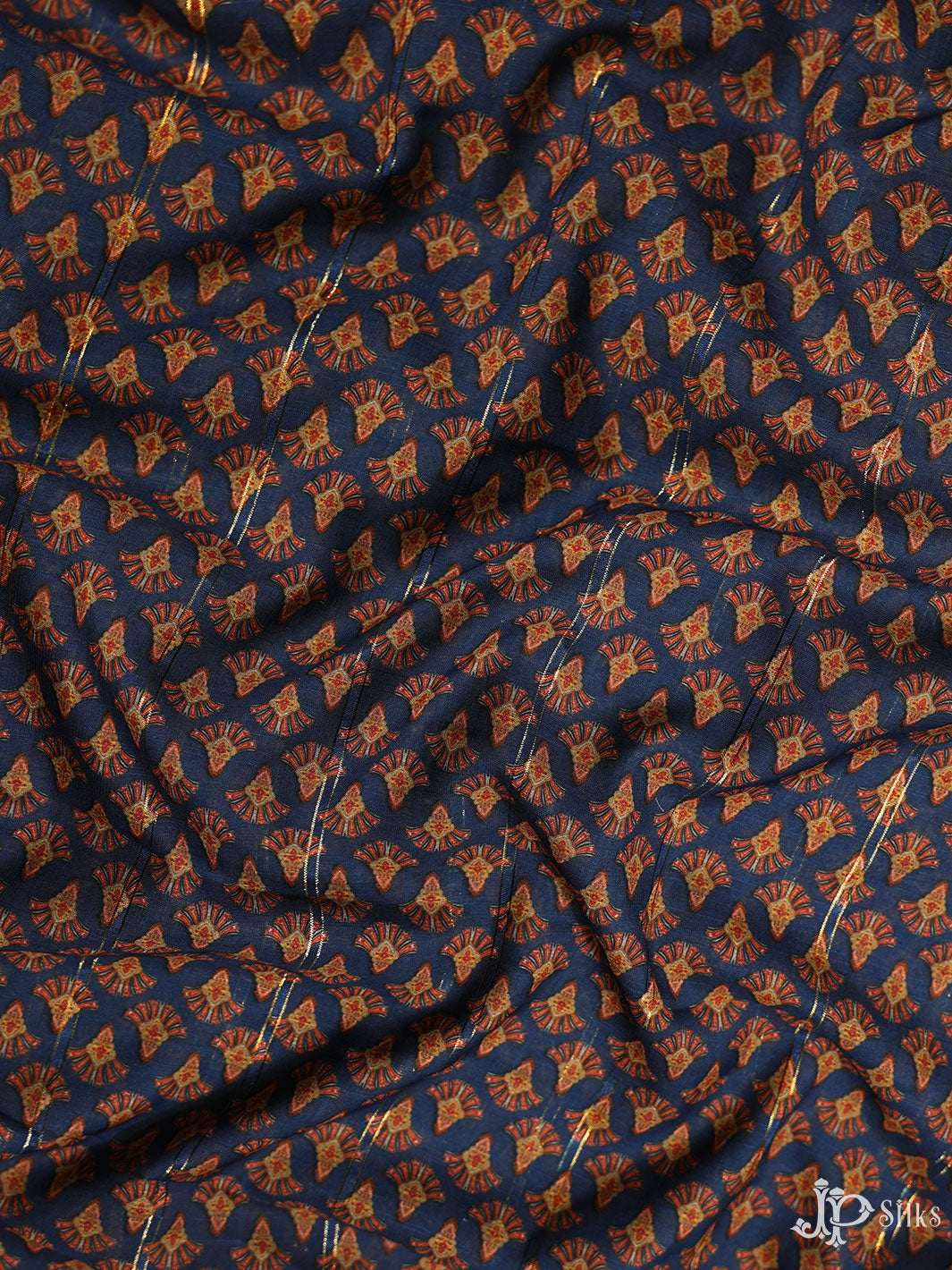 Dark Blue Digital Printed Munga Cotton Fabric - E3321 - View 4