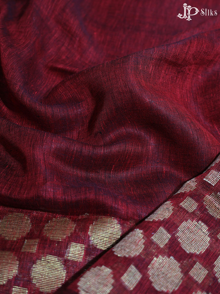 Maroon and Gold Linen Fancy Saree - D8330 - View 4