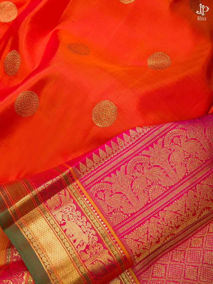 Brick Orange and Pink Kanchipuram Silk Saree - D1029 - View 2