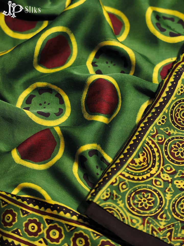 Green,Maroon and Black Ajrakh Modal Silk Fancy Saree - E5048 - View 3
