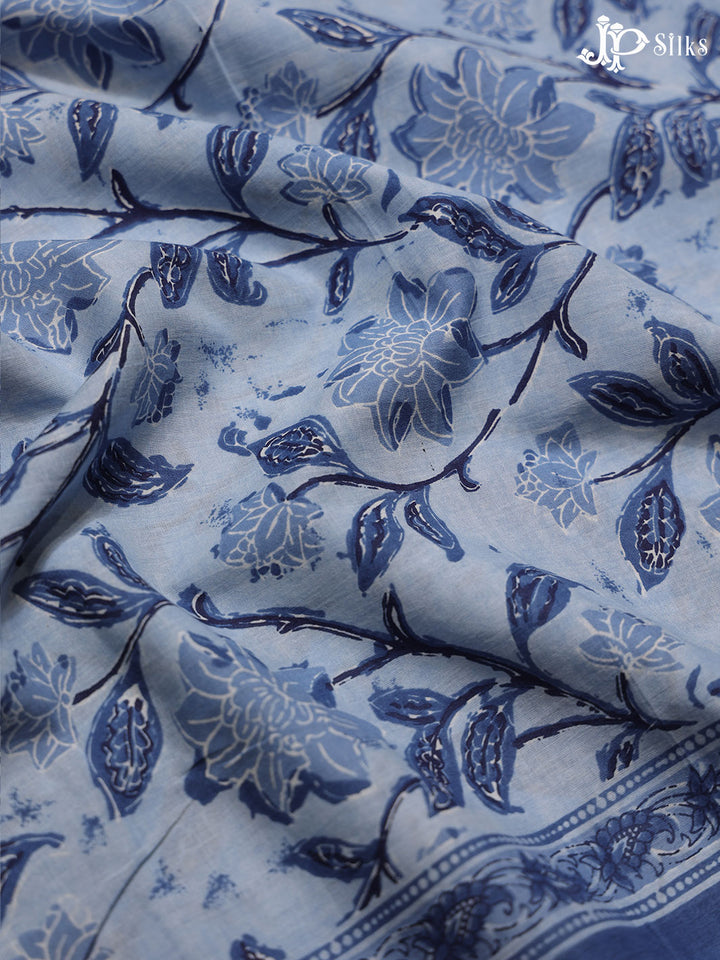 Sky Blue Floral Design Cotton Fabric - D1778