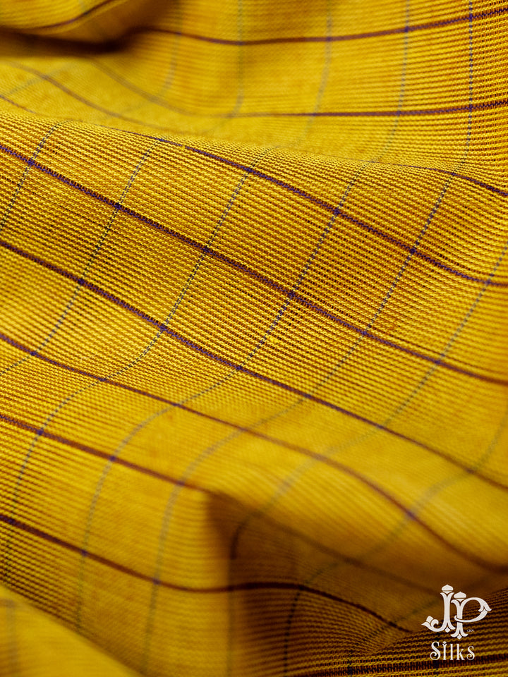 Mustard Yellow, Pink and Purple Cotton Saree - D9671 - VIew 1