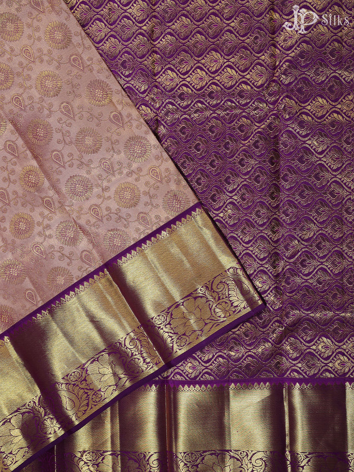 Baby Pink and Purple Kanchipuram Silk Sarees - E4584 - View 1