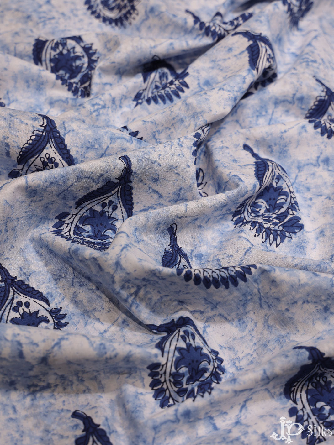 Blue and White Digital Printed Cotton Fabric - D1765