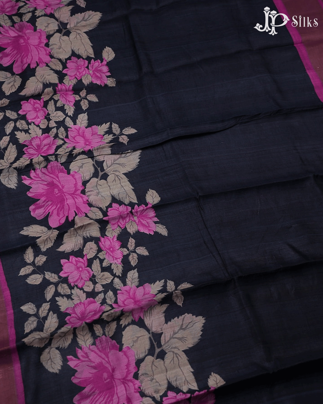 Black Floral Tussar Silk - E6588 - View 5