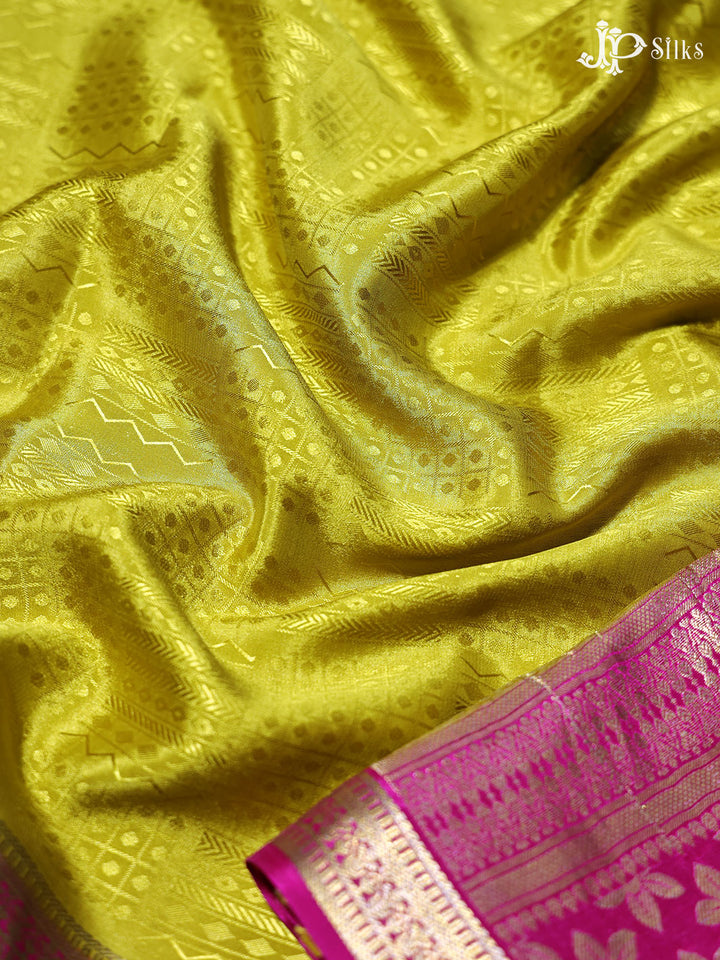 Mustard Yellow and Rani Pink Mysore Silk Saree - D4803 - View 4