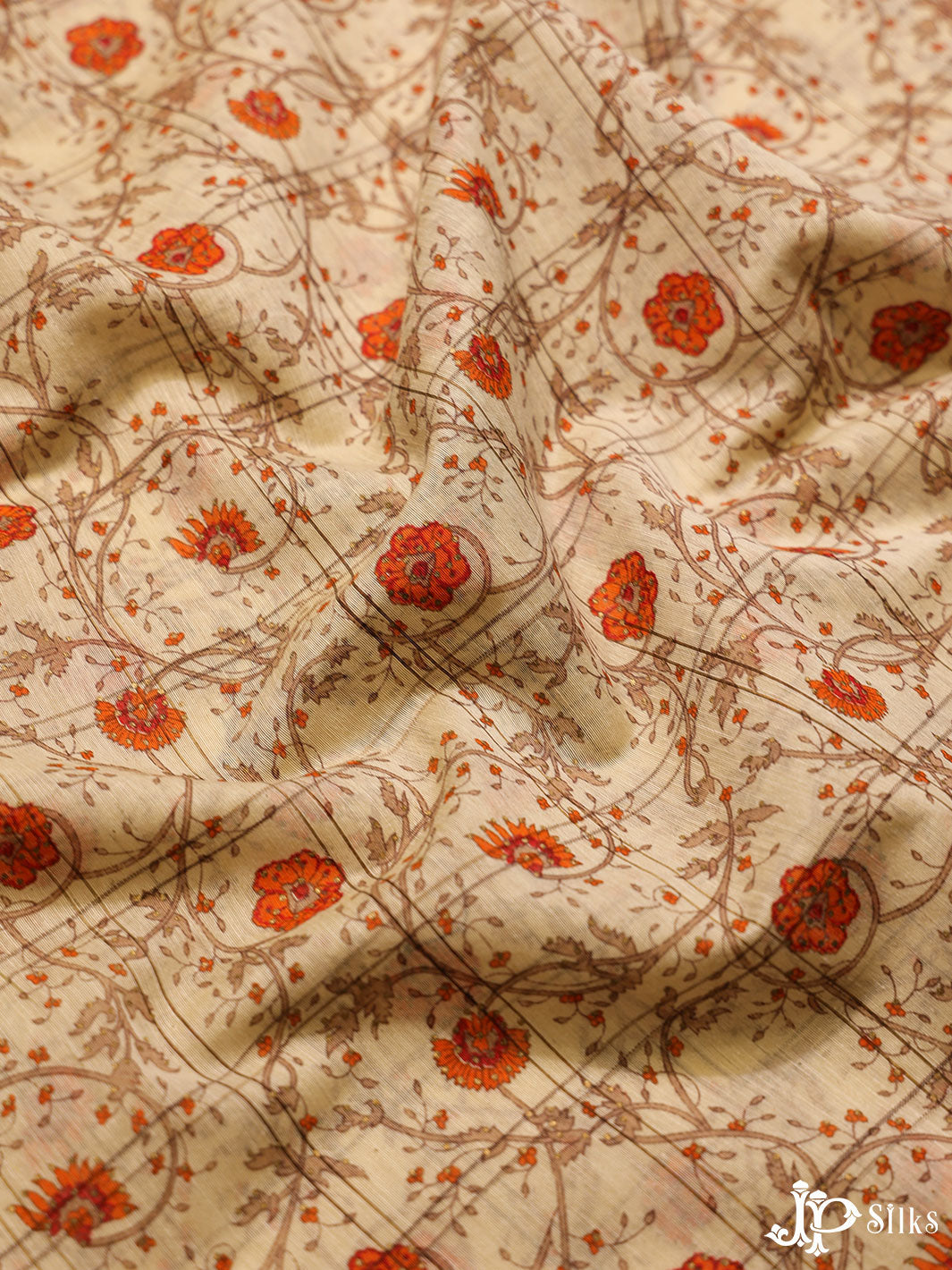 Beige and orange Cotton Fabric - A6516