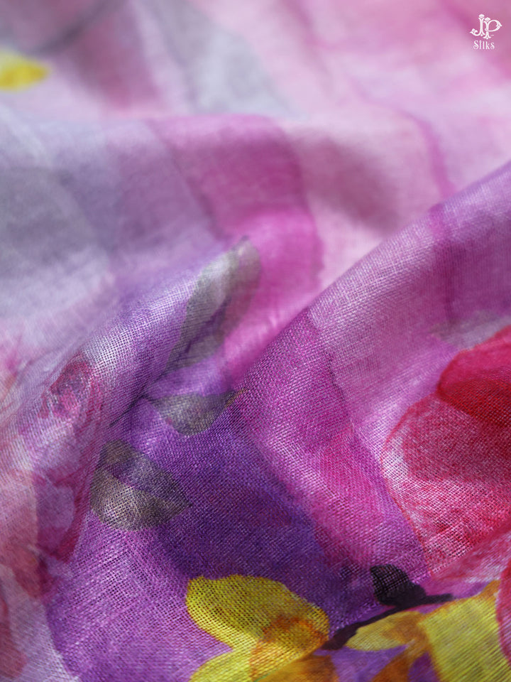 Purple Linen Saree - D5823 - View 4