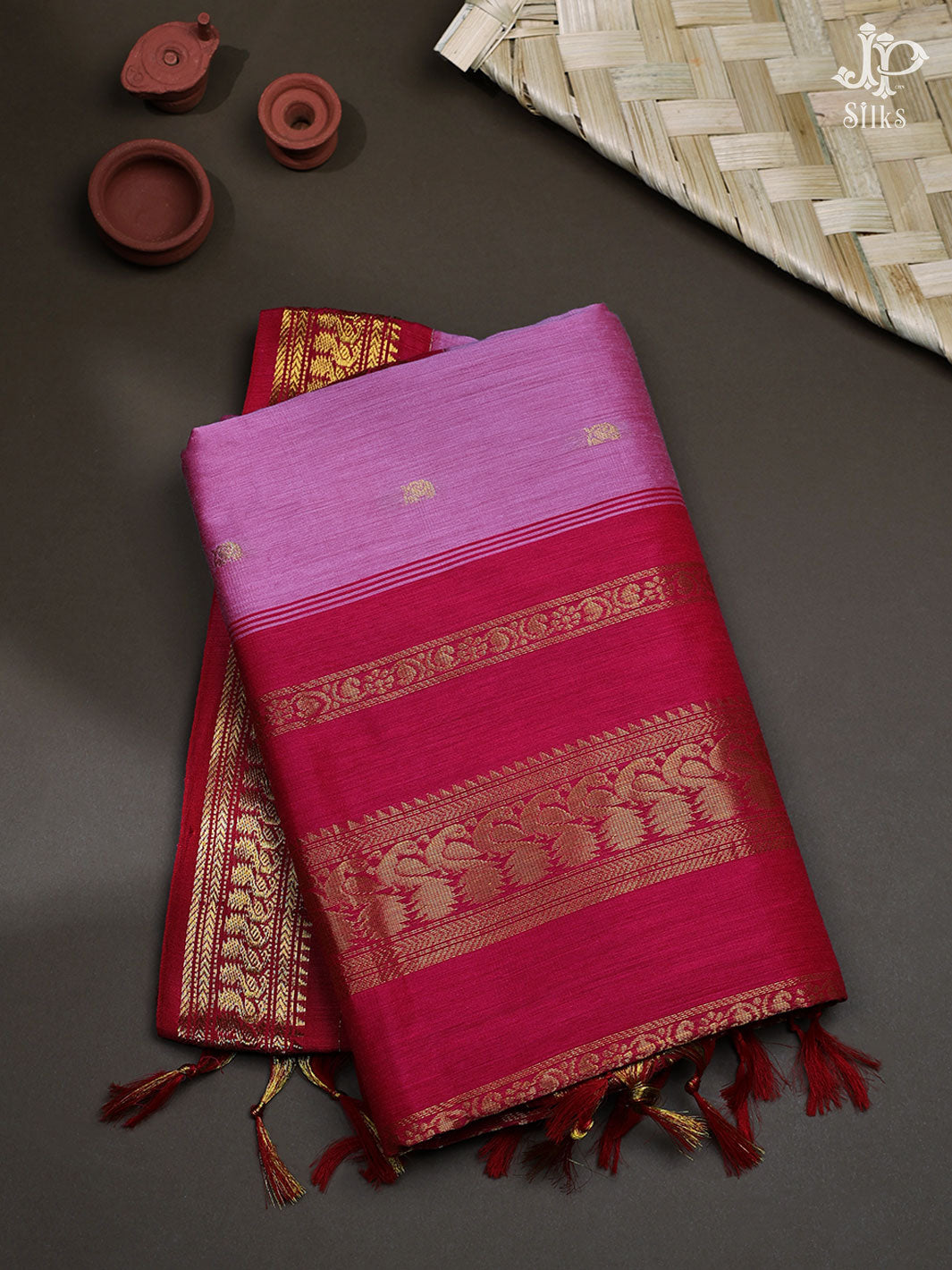 Pink and Rani Pink Cotton Saree - E260